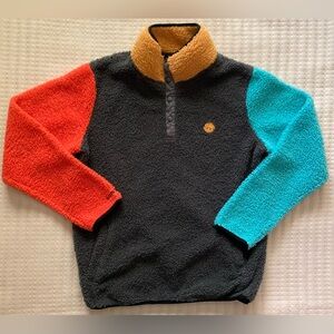 Dutch Bros Colorblock Sherpa Pullover Fleece Smiley Face Embroidered Medium